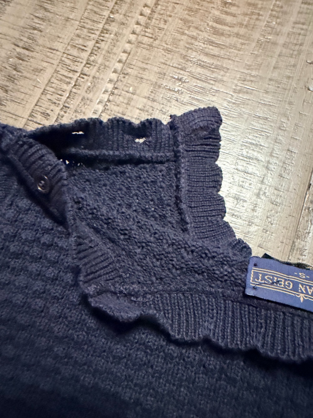 Crewneck Navy Textured Knit Sweater with Floral Pocket - Picture 9 of 9
